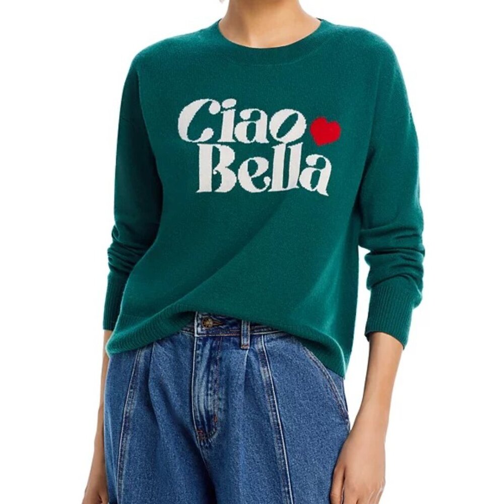AQUA Cashmere “Ciao Bella” Crewneck Sweater NWT XL – Green, 100% Cashmere - Picture 3 of 8